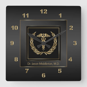 Medical Doctor - Black and Gold Square Wall Clock