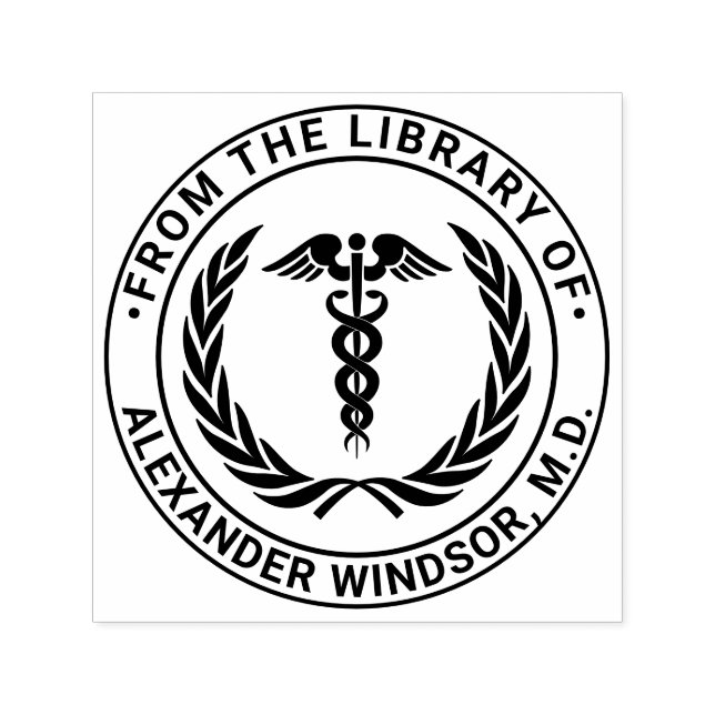 Medical Doctor Caduceus #1LR Wreath Book Name Self-inking Stamp (Design)