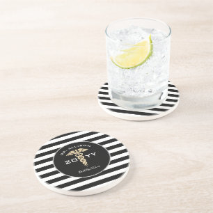 Medical Doctor Caduceus Black White Personalised Coaster