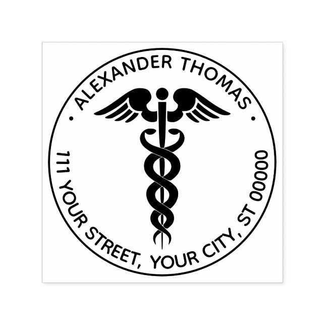 Medical Doctor Caduceus Name Address Self-inking Stamp (Design)