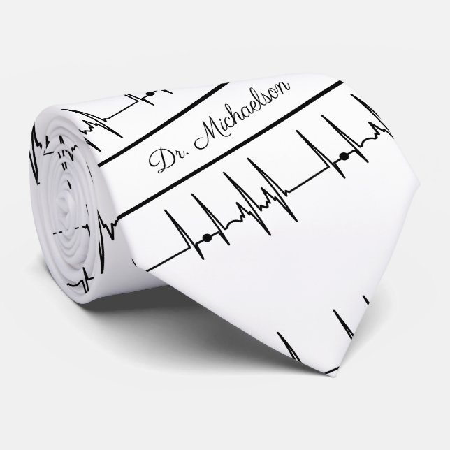 Medical Doctor Cardiologist Cardiogram ECG Name Tie (Rolled)