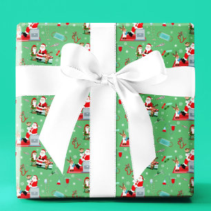 Medical Doctor Christmas with Santa Green Wrapping Paper