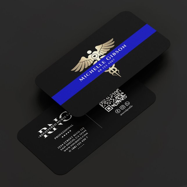 Medical Doctor First Responder EMS Blue Caduceus Business Card (Medical Doctor First Responder Blue Line Caduceus Business Card
)