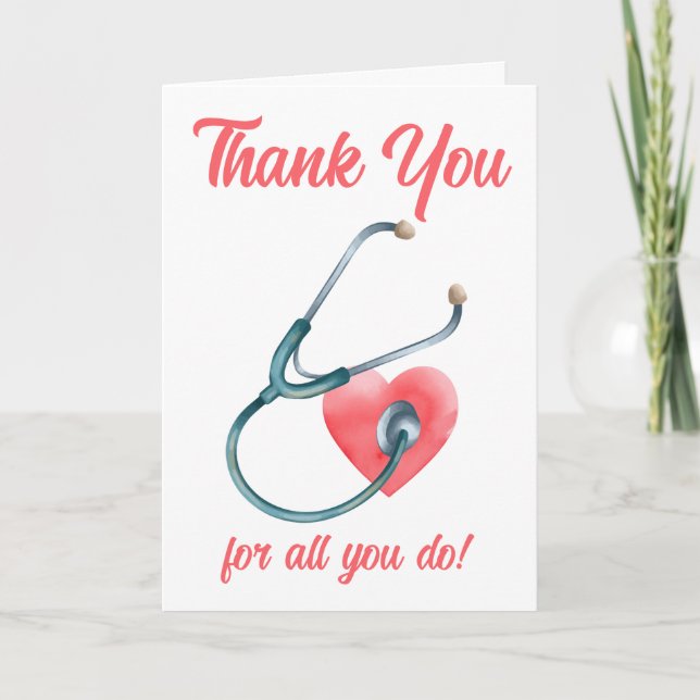 Medical Doctor Heart Stethoscope RN Nurse Thank You Card (Front)