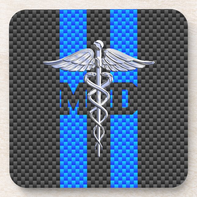 Medical Doctor MD Caduceus Carbon Fiber Stripes Coaster (Front)