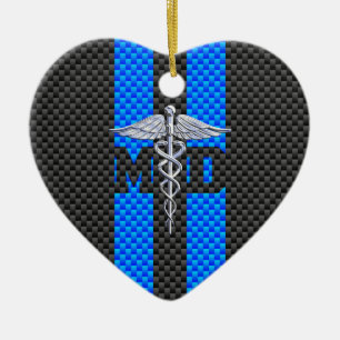 Medical Doctor MD Caduceus Carbon Fibre Stripes Ceramic Ornament
