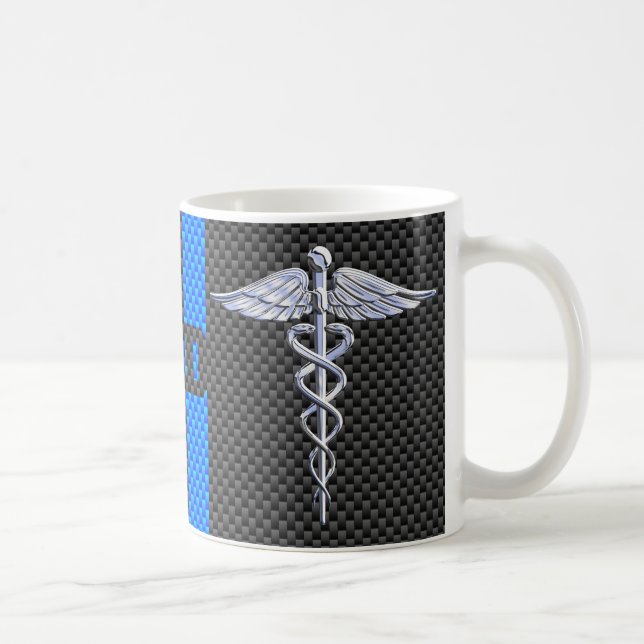 Medical Doctor MD Caduceus Carbon Fibre Stripes Coffee Mug (Right)