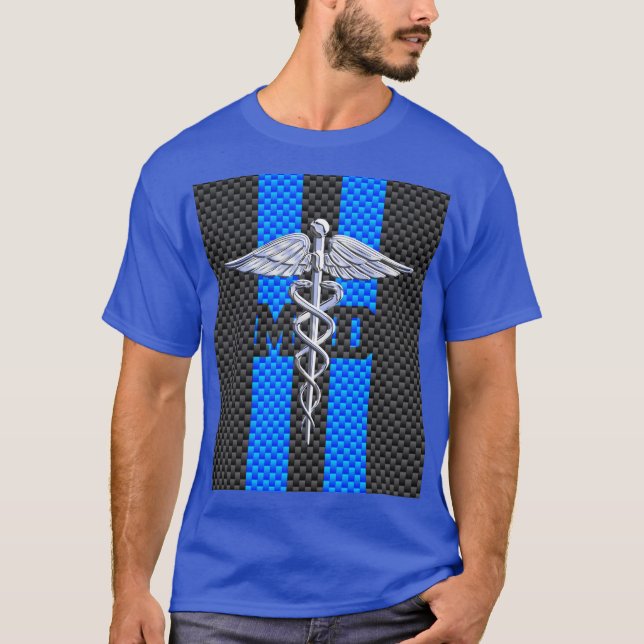 Medical Doctor MD Caduceus Carbon Fibre Stripes T-Shirt (Front)