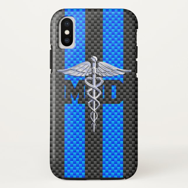 Medical Doctor MD Caduceus on Blue Stripes Case-Mate iPhone Case (Back)
