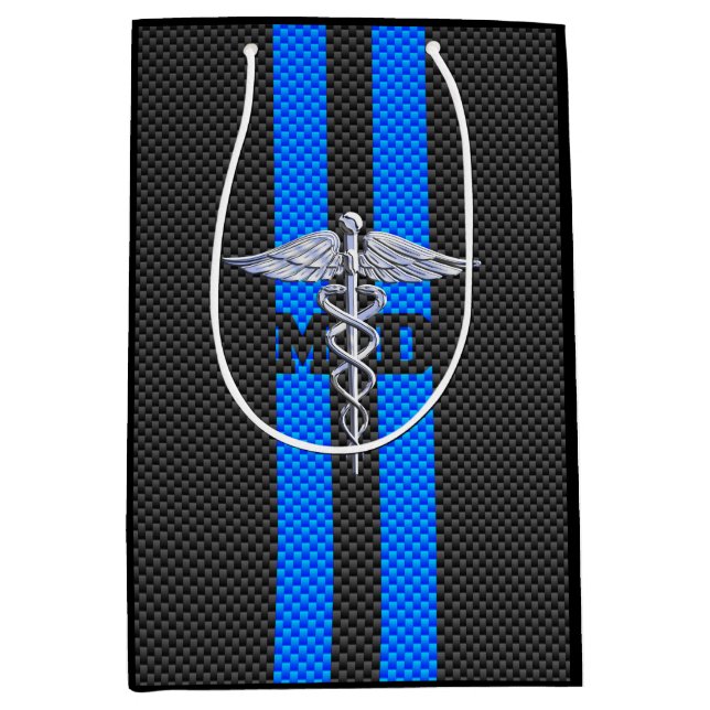 Medical Doctor MD Caduceus on Blue Stripes Medium Gift Bag (Front)
