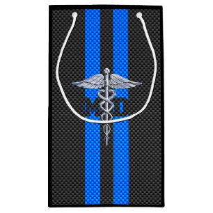 Medical Doctor MD Caduceus on Blue Stripes Small Gift Bag