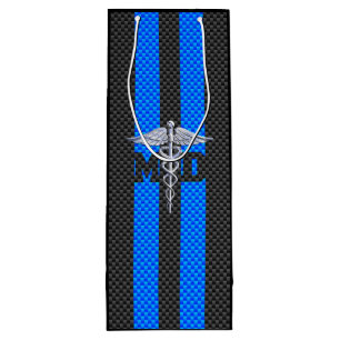 Medical Doctor MD Caduceus on Blue Stripes Wine Gift Bag