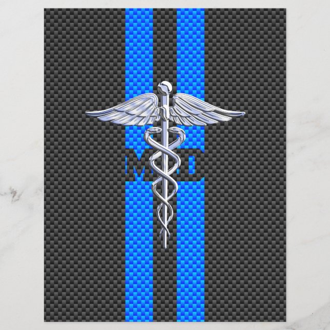 Medical Doctor MD Caduceus on Carbon Fibre Print Flyer (Front)