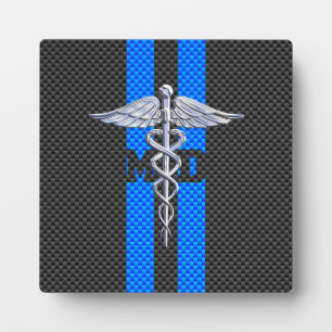 Medical Doctor MD Caduceus on Carbon Fibre Print Plaque