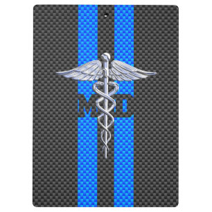 Medical Doctor MD Caduceus on Carbon Fibre Style Clipboard