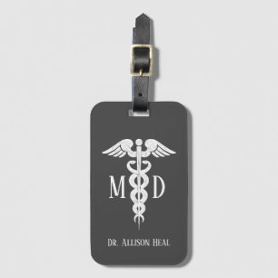 Medical Doctor MD Caduceus Symbol Customised Name Luggage Tag