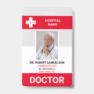MEDICAL DOCTOR NURSE Health Care Red PHOTO ID Badge