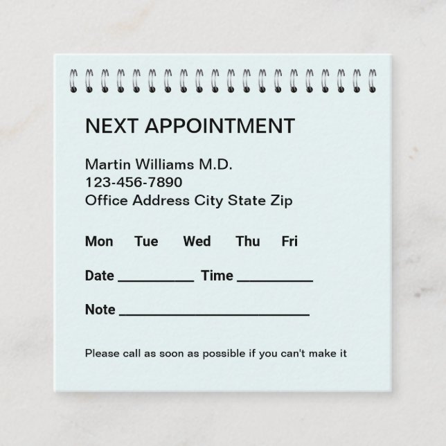 Medical Doctor Office Appointment Business Cards (Front)