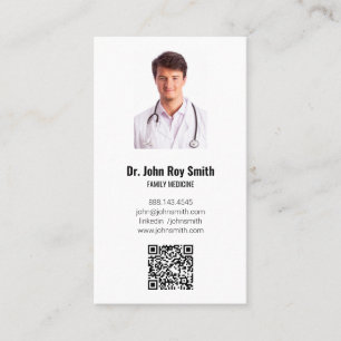 Medical Doctor Photo QR Code Modern Minimalist Business Card