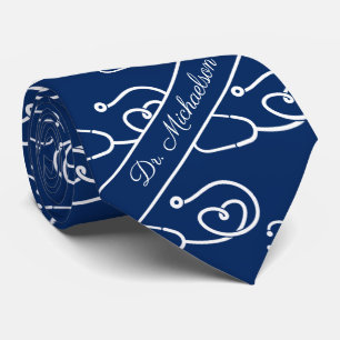 Medical Doctor Stethoscope Pattern Physician Blue Tie