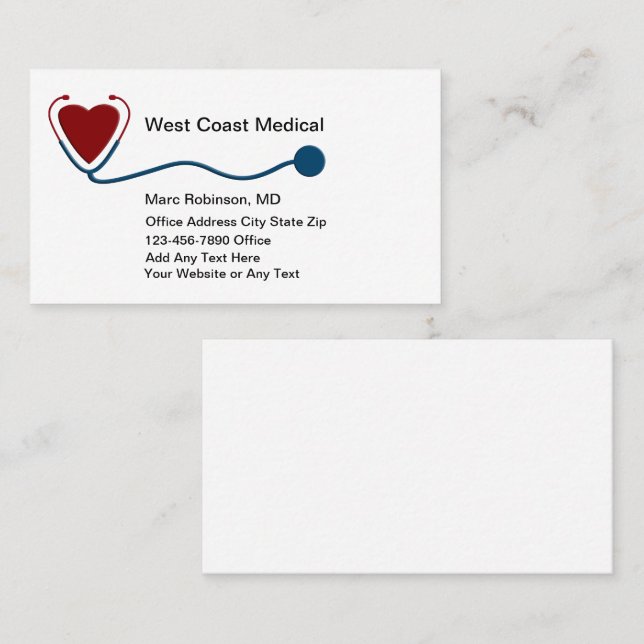 Medical Doctor Stethoscope Theme Business Cards (Front/Back)