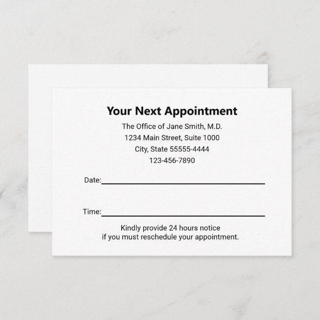 Medical Doctor Your Appointment Reminder White Card (Front/Back)
