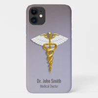 Medical Elegant Gold Caduceus White Wings