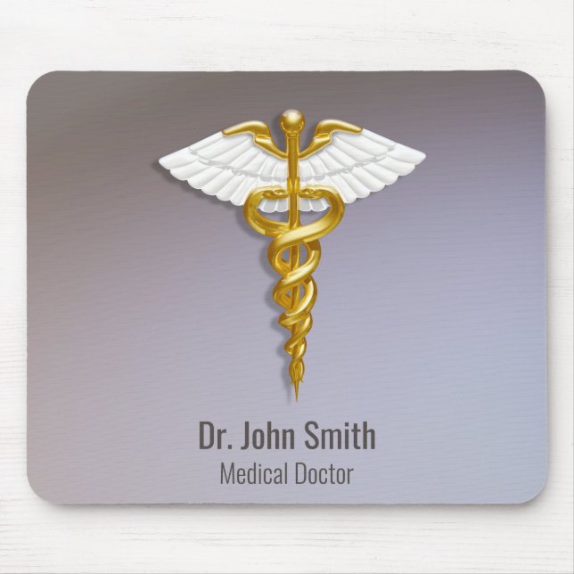 Medical Elegant Gold Caduceus White Wings Mouse Pad (Front)