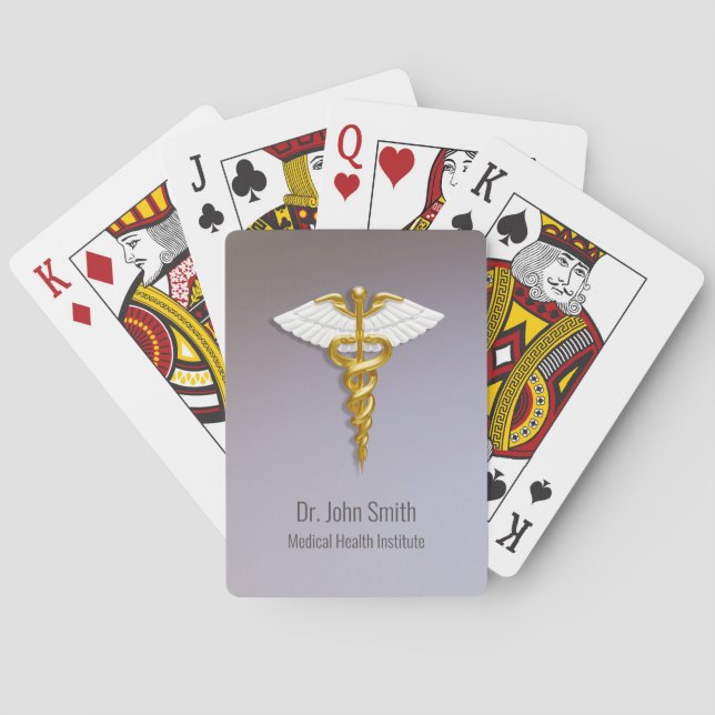 Medical Elegant Gold Caduceus White Wings Playing Cards (Back)