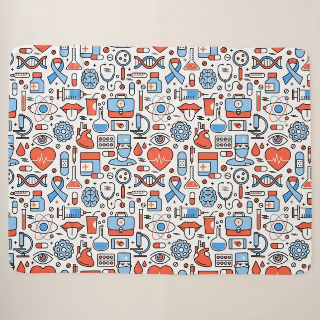 Medical Elements Pattern Sherpa Blanket (Front (Horizontal))