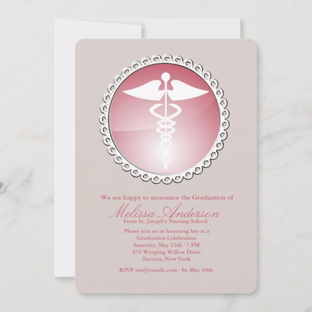 Medical Emblem Nursing School Graduation Invites (Front)