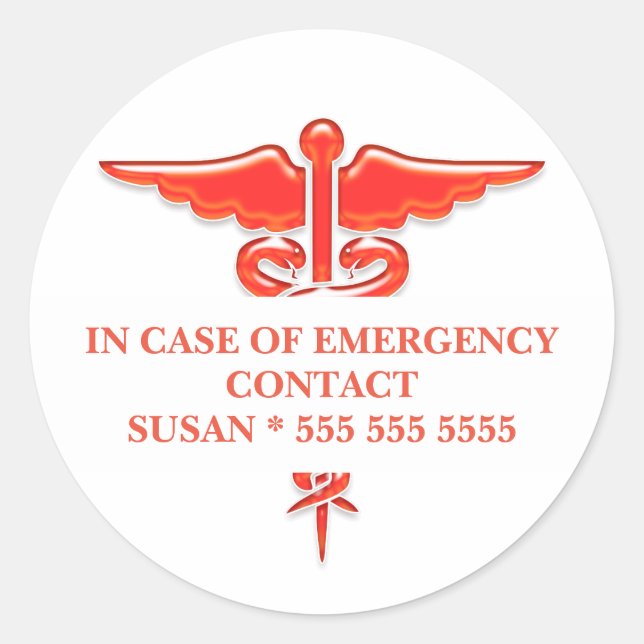 Medical emergency contact | Personalise Classic Round Sticker (Front)