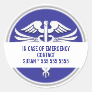 Medical emergency contact   Personalise Classic Round Sticker