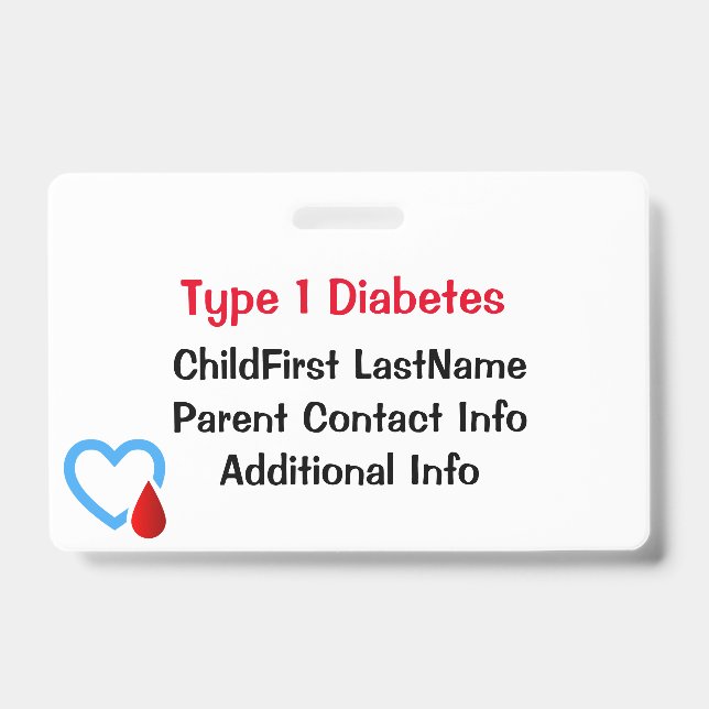 Medical Emergency Diabetes Awareness ID Badge (Front)
