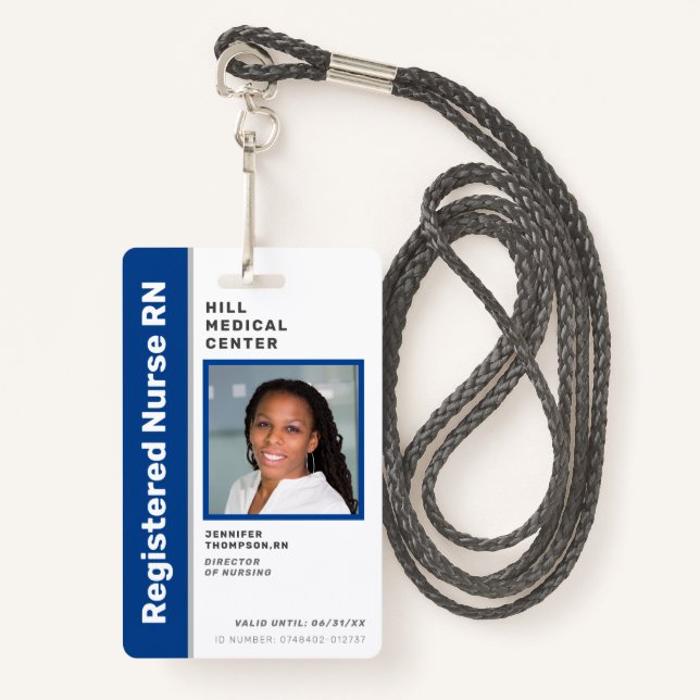 Medical Employee Blue Photo ID ID Badge (Front with Lanyard)
