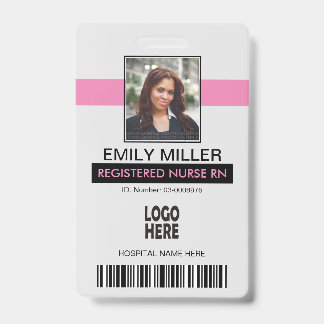 Medical employee id, logo pink photo template ID badge