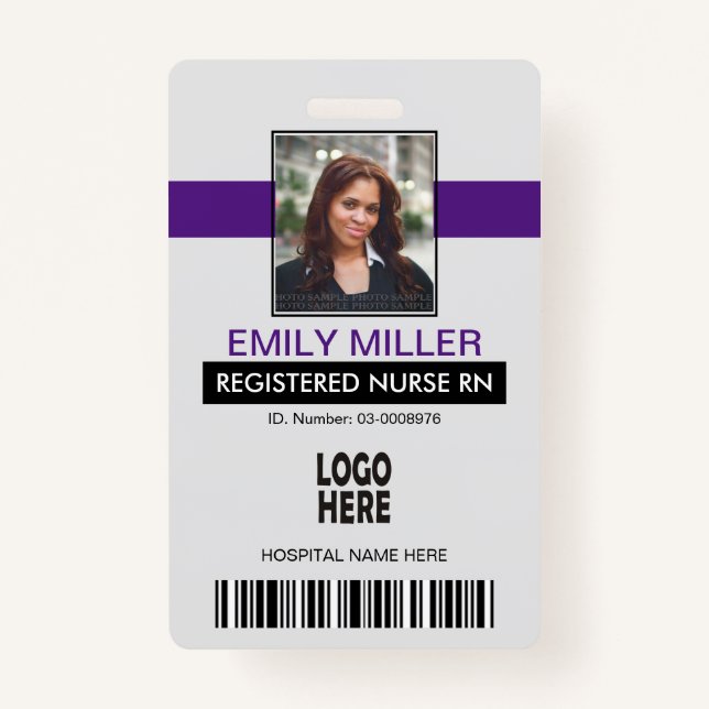 Medical employee id logo purple photo template ID badge (Front)