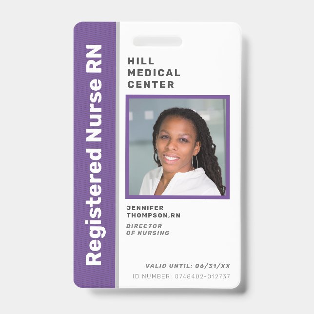 Medical Employee Purple Photo ID Badge (Front)