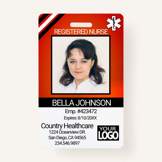 Medical Field Photo Badge - Nurse - Orange ID Badge (Front)