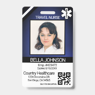 Medical Field Photo Badge - Travel Nurse - Blue ID Badge