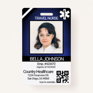 Medical Field Photo Badge - Travel Nurse - Blue ID Badge