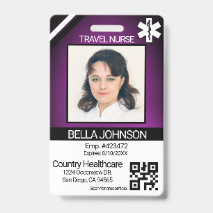 Medical Field Photo Badge - Travel Nurse - Purple ID Badge