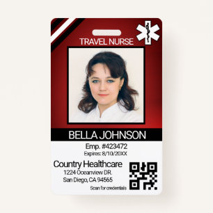 Medical Field Photo Badge - Travel Nurse - Red ID Badge