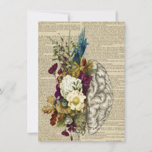 medical floral brain anatomy poster card