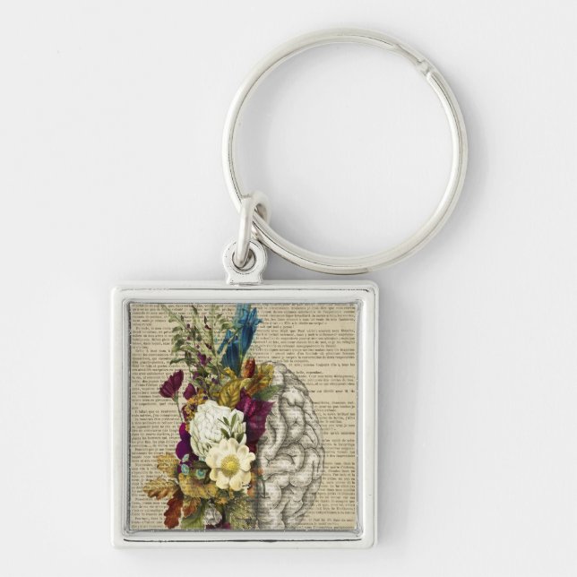 medical floral brain anatomy poster key ring (Front)
