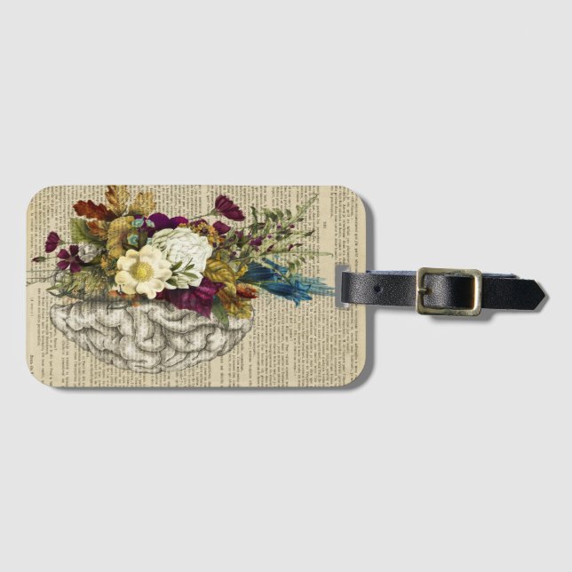 medical floral brain anatomy poster luggage tag (Front Horizontal)