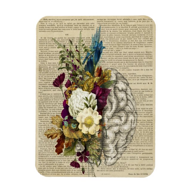 medical floral brain anatomy poster magnet (Vertical)