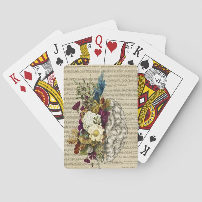 medical floral brain anatomy poster playing cards (Back)