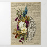 medical floral brain anatomy poster