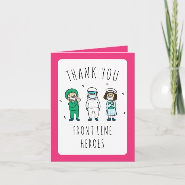 Medical Frontline Heroes Pink Thank You Cards (Front)
